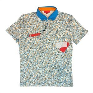 RedVanly Malibu Blue Eaton Polo Orange Golf Print Short Sleeve